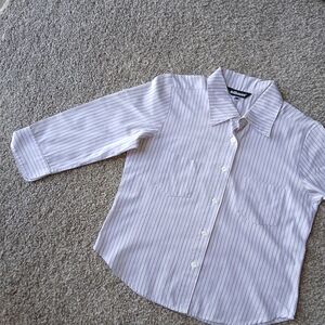 Dollhouse Women's Button Down Shirt - White and Black Stripes